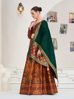 Thumbnail for Monjolika Fashion Rust Kanjivaram Jacquard Designer Lehenga Choli For Ceremonial - Distacart