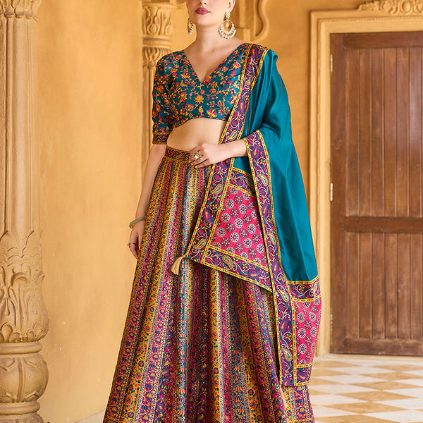 Monjolika Fashion Turquoise Color Jacquard Designer Lehenga Choli For Festival - Distacart