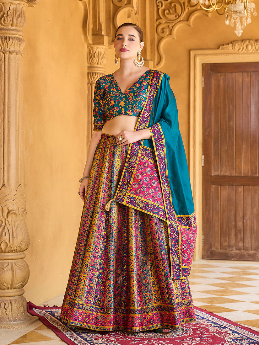 Monjolika Fashion Turquoise Color Jacquard Designer Lehenga Choli For Festival