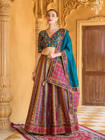 Thumbnail for Monjolika Fashion Turquoise Color Jacquard Designer Lehenga Choli For Festival - Distacart