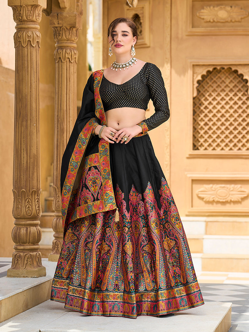 Monjolika Fashion Black Color Jacquard Designer Work Lehenga Choli For Ceremonial