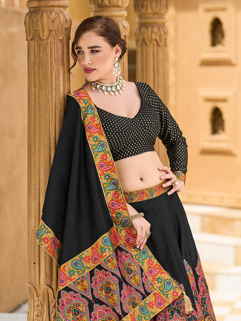 Monjolika Fashion Black Color Jacquard Designer Work Lehenga Choli For Ceremonial