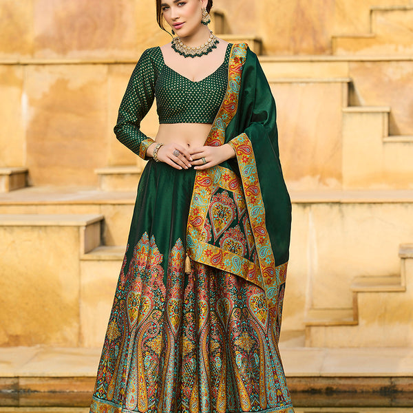 Monjolika Fashion Dark Green Color Jacquard Designer Work Lehenga Choli For Ceremonial - Distacart