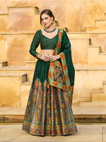 Thumbnail for Monjolika Fashion Dark Green Color Jacquard Designer Work Lehenga Choli For Ceremonial - Distacart