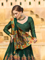 Thumbnail for Monjolika Fashion Dark Green Color Jacquard Designer Work Lehenga Choli For Ceremonial - Distacart