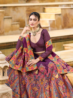 Thumbnail for Monjolika Fashion Wine Color Jacquard Designer Work Lehenga Choli For Ceremonial - Distacart