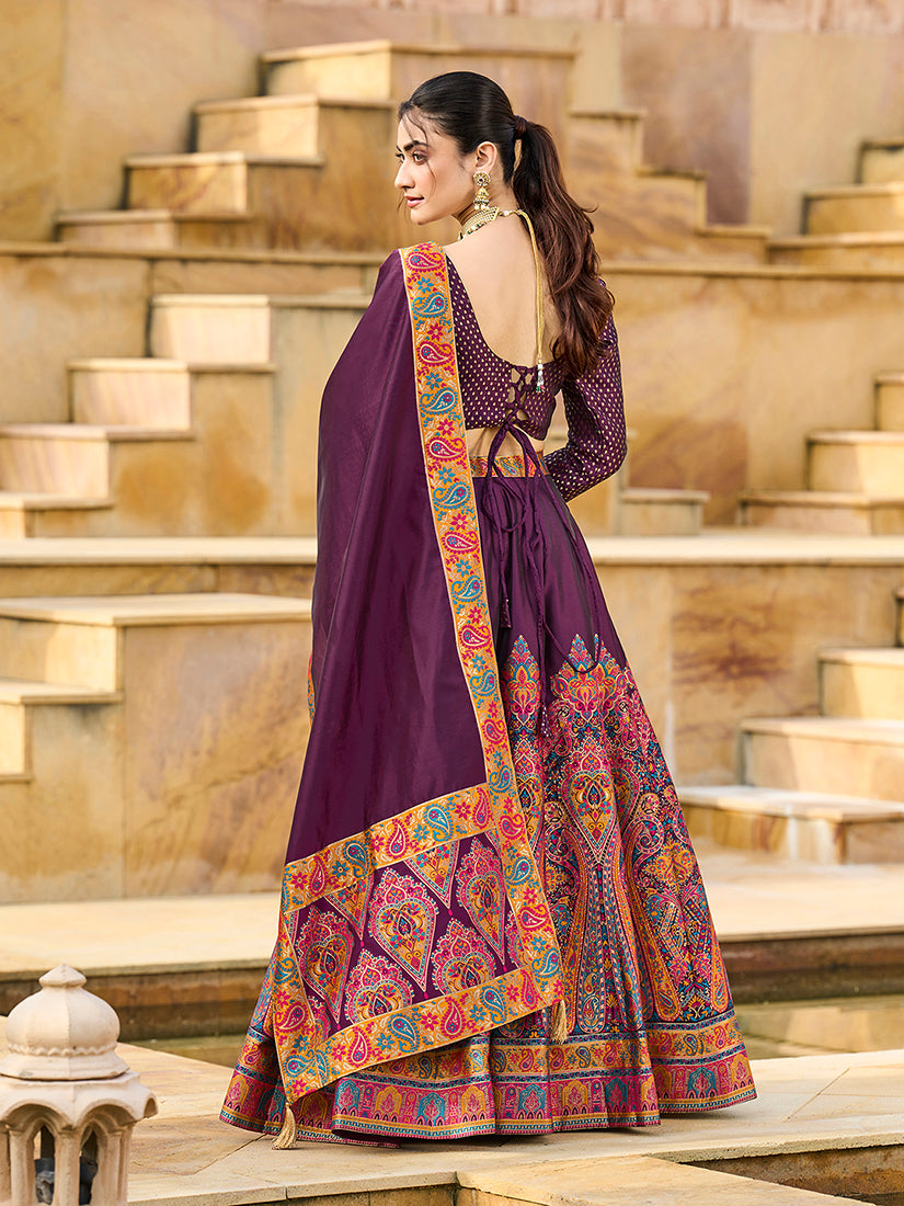 Monjolika Fashion Wine Color Jacquard Designer Work Lehenga Choli For Ceremonial - Distacart
