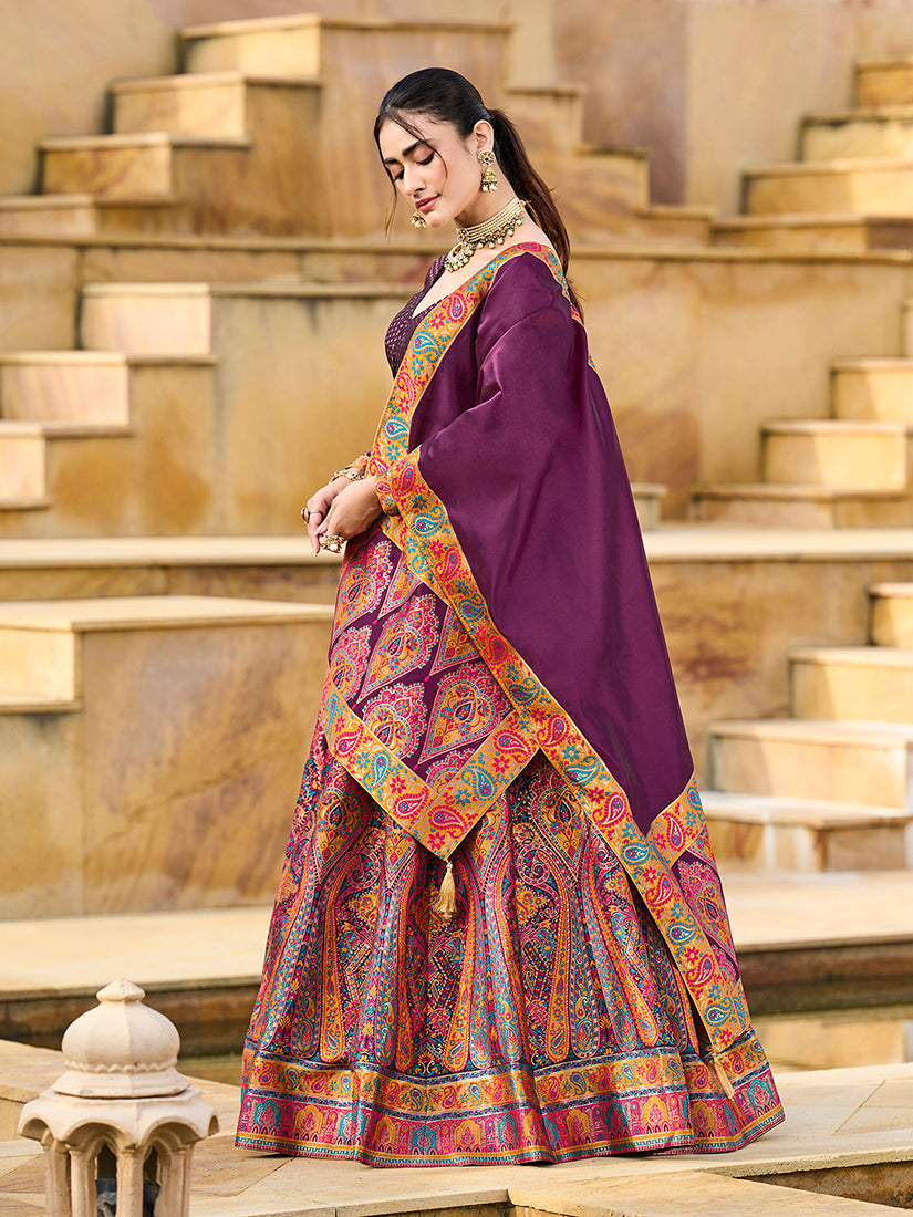 Monjolika Fashion Wine Color Jacquard Designer Work Lehenga Choli For Ceremonial - Distacart