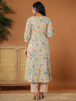 Thumbnail for Yufta cotton yellow kurta dupatta set