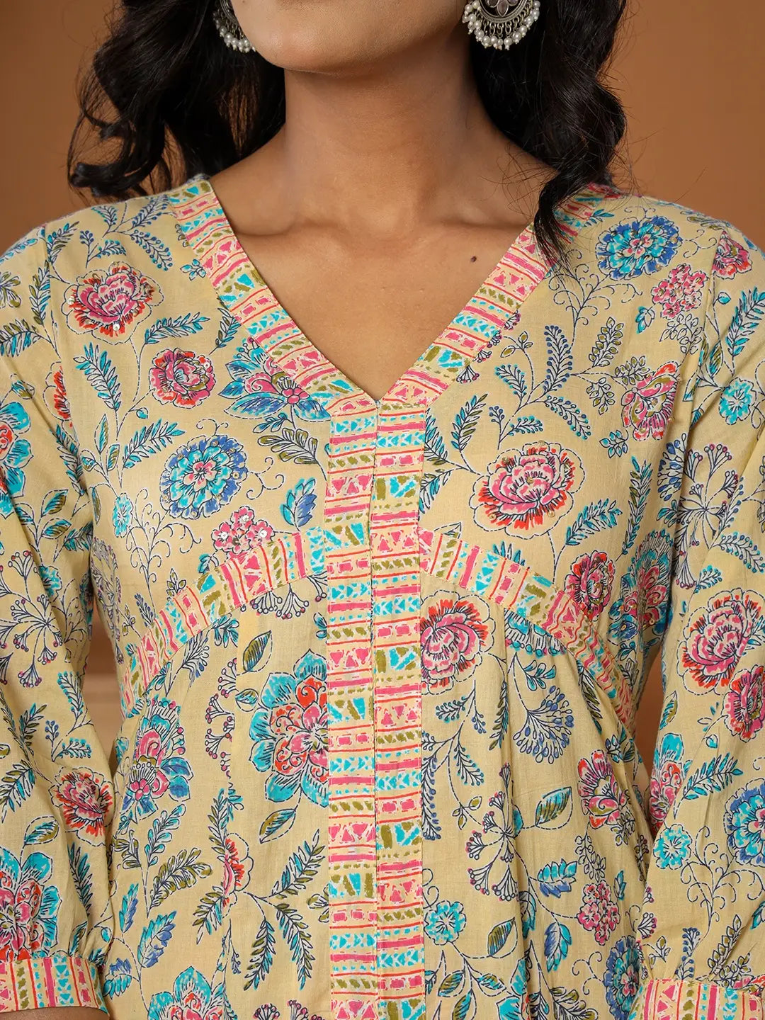 Yufta cotton yellow kurta dupatta set