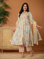Thumbnail for Yufta cotton yellow kurta dupatta set