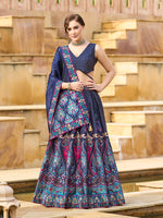 Thumbnail for Monjolika Fashion Charming Navy Blue Color Jacquard Lehenga Choli With Dupatta
