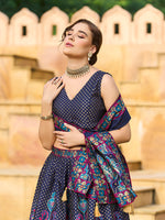 Thumbnail for Monjolika Fashion Charming Navy Blue Color Jacquard Lehenga Choli With Dupatta