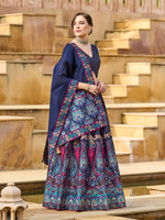 Thumbnail for Monjolika Fashion Charming Navy Blue Color Jacquard Lehenga Choli With Dupatta