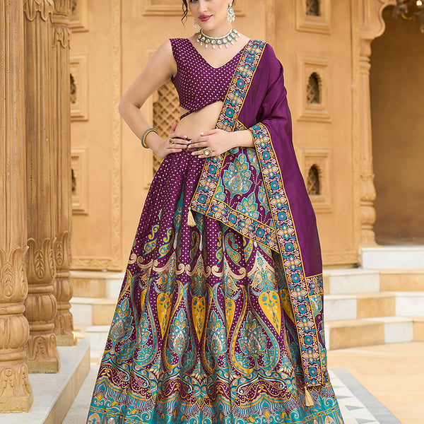 Monjolika Fashion Charming Wine Color Jacquard Lehenga Choli With Dupatta - Distacart