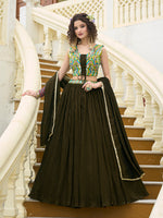Thumbnail for Monjolika Fashion Designer Lehenga Choli Crush Silk In Olive Green