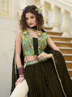 Thumbnail for Monjolika Fashion Designer Lehenga Choli Crush Silk In Olive Green
