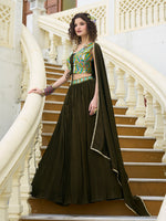 Thumbnail for Monjolika Fashion Designer Lehenga Choli Crush Silk In Olive Green