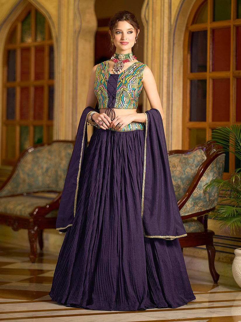 Monjolika Fashion Designer Lehenga Choli Crush Silk In Wine - Distacart