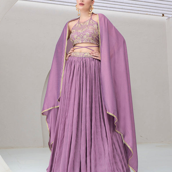 Monjolika Fashion Lavender Festive Look With Silk Crush Lehenga Choli