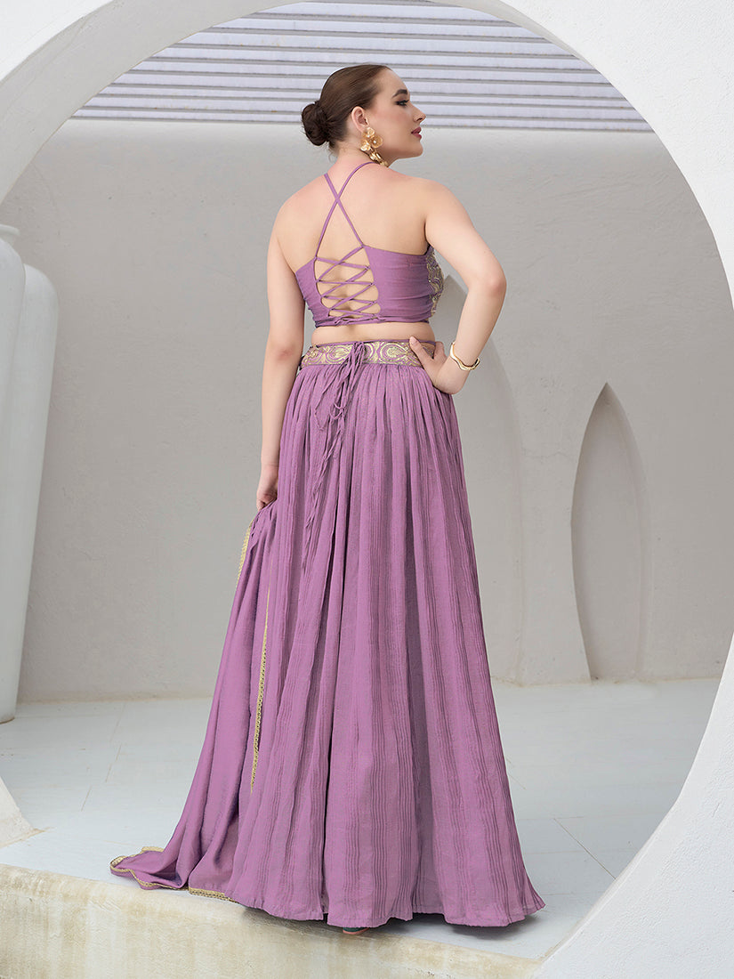 Monjolika Fashion Lavender Festive Look With Silk Crush Lehenga Choli