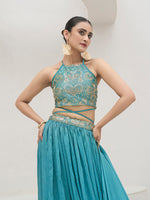 Thumbnail for Monjolika Fashion Sky Blue Festive Look With Silk Crush Lehenga Choli