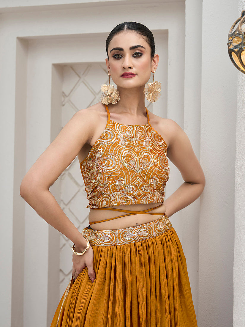 Monjolika Fashion Mustard Festive Look With Silk Crush Lehenga Choli