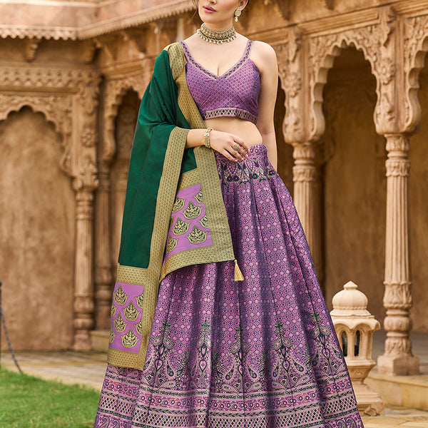 Monjolika Fashion Purple Kanjivaram Silk Jacquard Woven Trendy Lehenga Choli - Distacart