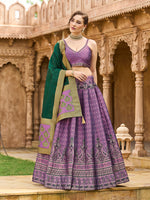 Thumbnail for Monjolika Fashion Purple Kanjivaram Silk Jacquard Woven Trendy Lehenga Choli - Distacart