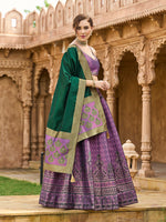 Thumbnail for Monjolika Fashion Purple Kanjivaram Silk Jacquard Woven Trendy Lehenga Choli - Distacart