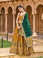 Thumbnail for Monjolika Fashion Yellow Kanjivaram Silk Jacquard Woven Trendy Lehenga Choli - Distacart