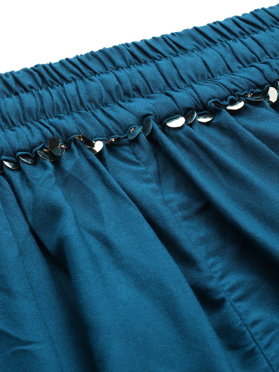 TAG 7 Women Teal Blue Solid Flared Palazzos