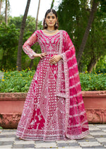 Thumbnail for Monjolika Fashion Rani Pink Embroidered Net Designer Anarkali Gown