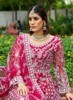 Thumbnail for Monjolika Fashion Rani Pink Embroidered Net Designer Anarkali Gown