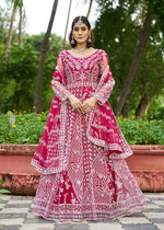 Thumbnail for Monjolika Fashion Rani Pink Embroidered Net Designer Anarkali Gown
