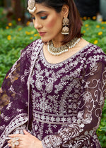 Thumbnail for Monjolika Fashion Dark Purple Embroidered Net Designer Anarkali Gown - Distacart