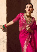 Thumbnail for Monjolika Fashion Rani Pink Crepe Georgette Zari Weaving Work Saree - Distacart