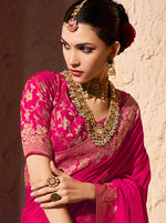 Thumbnail for Monjolika Fashion Rani Pink Crepe Georgette Zari Weaving Work Saree - Distacart