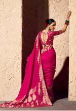 Thumbnail for Monjolika Fashion Rani Pink Crepe Georgette Zari Weaving Work Saree - Distacart