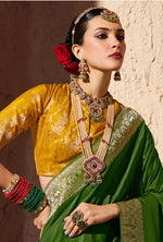 Thumbnail for Monjolika Fashion Green Crepe Georgette Zari Weaving Work Saree - Distacart