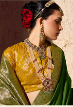 Thumbnail for Monjolika Fashion Green Crepe Georgette Zari Weaving Work Saree - Distacart