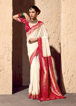 Thumbnail for Monjolika Fashion Off White Crepe Georgette Zari Weaving Work Saree - Distacart