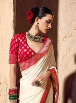 Thumbnail for Monjolika Fashion Off White Crepe Georgette Zari Weaving Work Saree - Distacart