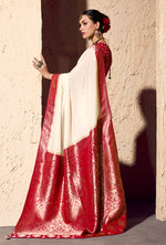 Thumbnail for Monjolika Fashion Off White Crepe Georgette Zari Weaving Work Saree - Distacart