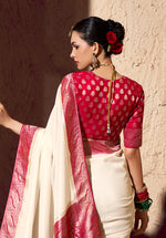 Thumbnail for Monjolika Fashion Off White Crepe Georgette Zari Weaving Work Saree - Distacart