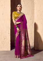 Thumbnail for Monjolika Fashion Dark Magenta Crepe Georgette Zari Weaving Work Saree - Distacart