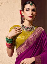 Thumbnail for Monjolika Fashion Dark Magenta Crepe Georgette Zari Weaving Work Saree - Distacart