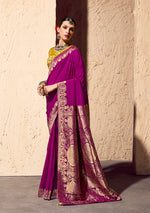Thumbnail for Monjolika Fashion Dark Magenta Crepe Georgette Zari Weaving Work Saree - Distacart