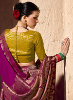 Thumbnail for Monjolika Fashion Dark Magenta Crepe Georgette Zari Weaving Work Saree - Distacart