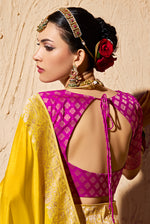 Thumbnail for Monjolika Fashion Yellow Crepe Georgette Zari Weaving Work Saree - Distacart